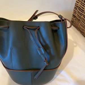 LOEWE bucket bag in forest green and khaki trim